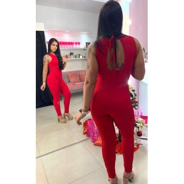 Imagem de Macacão canelado vermelho premium 3D - Rb , Branco, 40