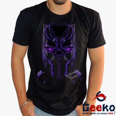 Imagem de Camiseta Pantera Negra 100% Algodão Wakanda Forever Geeko, Preto gola 