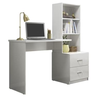 Imagem de Escrivaninha Cristal com Estante Livreiro Multiuso 2 Gavetas - Peterne