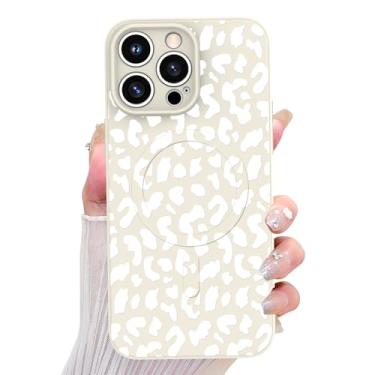 Imagem de OOK Capa magnética para iPhone 14 Pro Max, estampa fofa de leopardo branco de silicone, compatível com MagSafe Cheetah Print proteção para câmera à prova de choque fina capa de telefone para 6,7