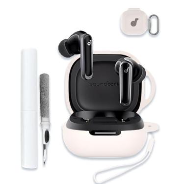 Imagem de Capa para Anker Soundcore P40i, capa protetora completa de silicone macio, capa protetora de absorção de choque com chaveiro, cordão e caneta de limpeza [LED frontal visível], branca