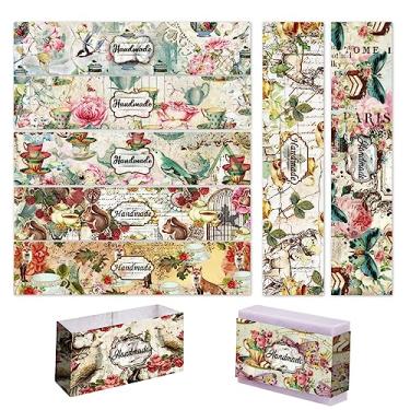 Imagem de PH PandaHall 90 peças de fita de embrulho de flores, 9 estilos vintage high tea wrap fita de papel vertical sabão papel etiquetas capas para sabonete artesanal loção bar banho embrulho de presente,