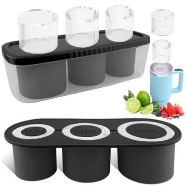 Imagem de Fu Store Bandeja de cubos de gelo para copo Stanley de 590 a 850 g, 3 moldes de silicone para cubos de gelo com tampa e caixa para coquetéis gelados, bebidas de uísque, suco, café, fácil de encher,