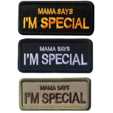 Imagem de RUINUO Patch bordado de 3 peças Mama-SAYS-I'm-Special English Letter Words Sew On Patch Hook & Loop Badge Armband for Bag Clothes Hat