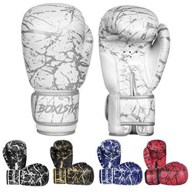 Imagem de Luvas de treinamento de boxe Sparring Kickboxing saco pesado Muay Thai luvas MMA para jovens, homens e mulheres (branco/prata metálica, 340 g)