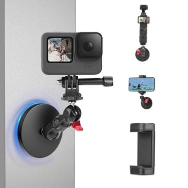 Imagem de Flymile Base magnética para câmera DJI Osmo Action 5 Pro 4 3/Pocket 3/360, suporte magnético para carro com revestimento de borracha, suporte magnético de ajuste de 360° para GoPro, para Insta360 X5