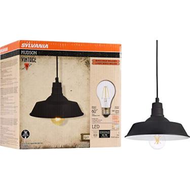 Imagem de Luminária pendente vintage Hudson da SYLVANIA com 1 lâmpada de LED A19 de 8,5 W incluída, 800 lúmens, preto antigo, regulável (60053)