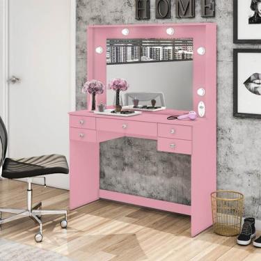 Imagem de Penteadeira Camarim 5 Gavetas com Espelho 117 Cm Rosa Movelbento, Rosa