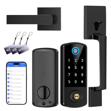 Imagem de Fechadura de porta de entrada sem chave com conjunto de maçanetas, fechadura de porta BEBASIA com impressão digital, fechadura de porta inteligente aplicativo, teclado digital Bluetooth, fechadura de