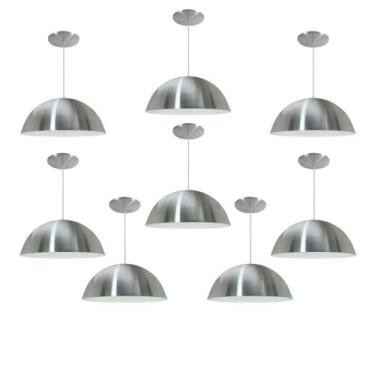 Imagem de Kit 8 Luminária Pendente Meia Lua 50cm Interior Branco Brilho Com Fiaç