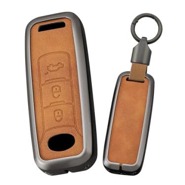 Imagem de HIBEYO Capa de chaveiro compatível com acessórios Trumpchi GS5 Capa inteligente de couro e liga de zinco adequada para Trumpchi GAC GS3 GS5 GS6 com chaveiros Gift-A Type Brown