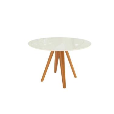 Imagem de Mesa De Sala Jantar Duna Madeira Maciça + Tampo Com Vidro 120x120cm Carvalho off White