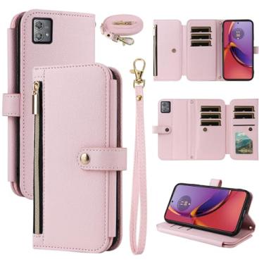 Imagem de Dswteny Capa carteira para Motorola Moto G84 5G com alça de pulso alça de ombro bolsa com zíper, couro PU de luxo flip suporte para cartão de crédito acessórios capa de celular para G 84 2023 mulheres