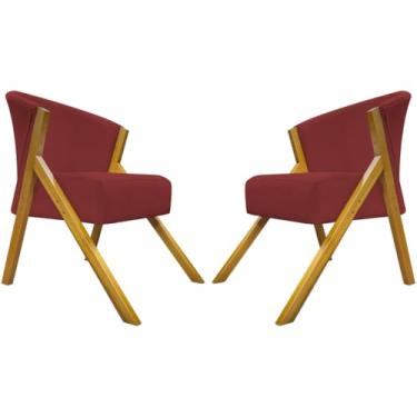 Imagem de Kit 2 Poltronas Para Sala Decorativa Cadeira Reforçada Para Recepção Manicure Sala De Espera Consultório Escritório Confortável You Suede Vermelho Braça Amadeirada