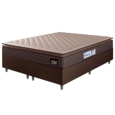 Imagem de Cama Box Casal Queen Colchão Espuma D33 Pillow Top Millenium 158x198x57cm Suede Marrom Hellen – Suporta Até 120 Kg Por Pessoa