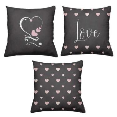 Imagem de Kit 3 Almofadas Decorativas Cheias 40x40cm Love Black - Deluzz