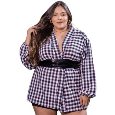 Imagem de Camisa Moda Grande Festa Junina Plus Size Quadriculado Manga Longa Cam