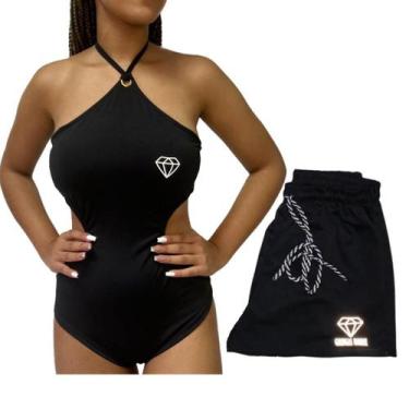 Imagem de Body Maiô Com Bojo Estampas Refletiva + Short Gringas Model, Preto, UN