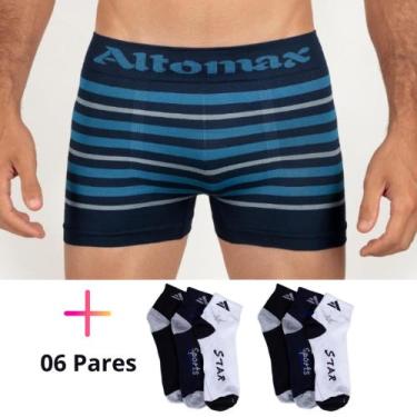 Imagem de Cuecas Box E Meias Cano Curto Adulto Altomax Kit Com 06 Cada, Variadas
