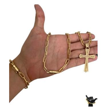 Imagem de Kit Cadeado Alongado 7mm - Banhado a ouro 18k - ToJoia18k