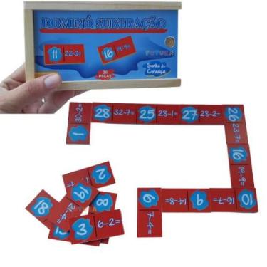 Imagem de Dominó De Subtração Matemática 28 Peças Educativo Madeira - SONHO DE C