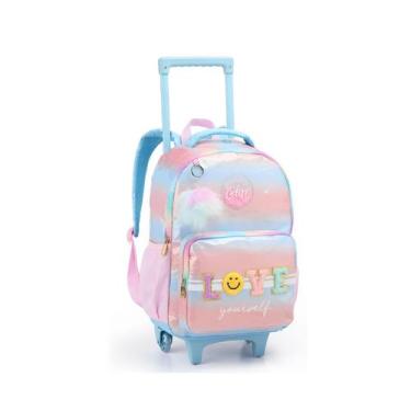 Imagem de Mochila Rodinha Juvenil Love Escolar Rosa Meninas - Seanite