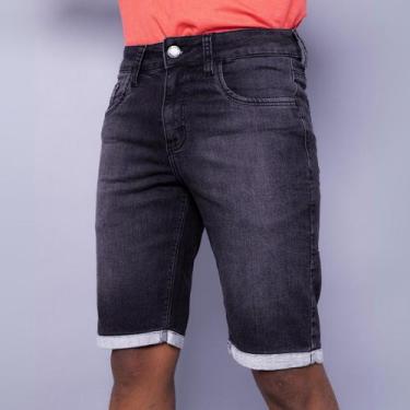 Imagem de Bermuda Masculina Jeans Lavagem Escura Puídos Barra Dobrada - TBTJeans