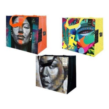 Imagem de Sacola De Ráfia Retornável 35x40x18cm Sortido (3 Unidades) - B4U