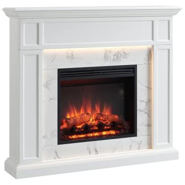 Imagem de Lareira Elétrica de Embutir A48x58L cm com Controle Remoto, Entorno em Mármore Branco e Temporizador, 110V, Legend Flame, Branca	