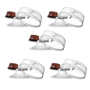 Imagem de Kit Festa 5 Boleira Com Pé E Tampa Luxo Acrílico Cristal - 3T