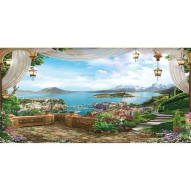 Imagem de DORCEV 6 x 3 m, cenário de paisagem natural, paisagem italiana, costa e montanhas, fundo fotográfico, vintage, mural italiano, primavera, jardim, flores, varanda, vista para fotos, adereços de vinil
