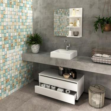 Imagem de Conjunto para Banheiro com Espelho e Gabinete Móvel Branco Tecno Mobili