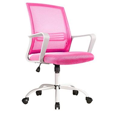 Imagem de Zanzio Mesa, ergonômica, mesa de escritório, giratória, ajustável, para computador, encosto médio, com rodinhas e apoios de braço, rosa