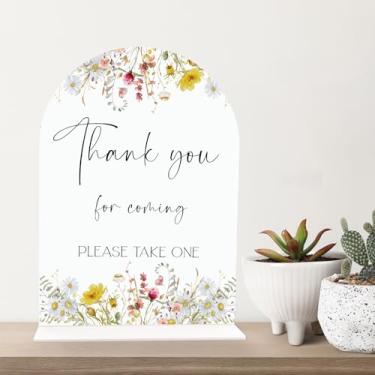 Imagem de Thank You For Coming Please Take One Sign (placa de mesa de acrílico de 16,5 x 23 cm com suporte), tema de flores silvestres, placa de decoração de chá de bebê/chá de panela, placa de lembrancinha de