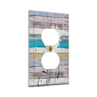 Imagem de Spshian Capas decorativas para tomada rústica, textura floral, margarida, 1 grupo, placa de parede, receptáculo, interruptor de luz, placa de cobertura de interruptor de luz dupla, capas de plugue