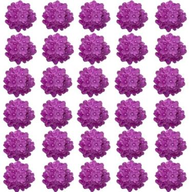 Imagem de Sumupa Sem hastes 32 cabeças de hortênsia de seda flores artificiais hortênsia flores falsas cabeças sem hastes para decoração de casa (roxo)