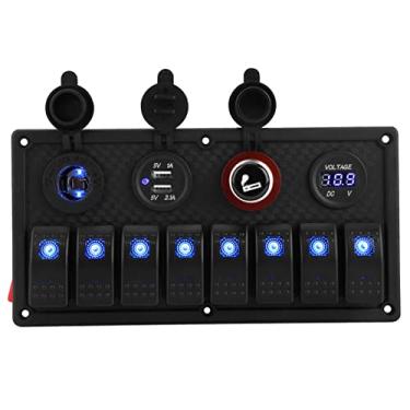 Imagem de Painel de Controle Elétrico do Veículo Com Interruptor Oscilante de 8 Gangues e Portas USB Duplas para Barco de Carro, Indicador LED, Voltímetro, Preto