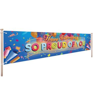 Imagem de Faixa Happy Soberversary 2,4 x 0,6 m, decoração de festa de aniversário de feliz sobriedade, narcóticos anônimos, alcoólicos anônimos, fundo fotográfico de recuperação de sobriedade, decoração So