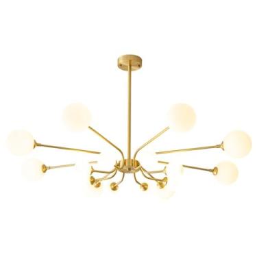 Imagem de YLONGHG Lustre moderno de meados do século sobre mesa, 16 lâmpadas globo Sputnik lustre pingente dourado luminária de teto suspensa para sala de jantar