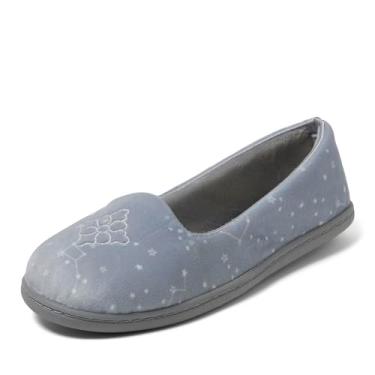 Imagem de Dearfoams Pantufa feminina Rebecca leve e aconchegante com espuma viscoelástica fechada nas costas com larguras largas, cinza Stary Night, 7-8, Cinza Stary Night, 7-8