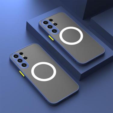 Imagem de Capa protetora antichoque fosca magnética sem fio para Samsung Galaxy S24 Ultra S24Ultra S 24 Plus S24+ 5G capa traseira rígida para PC, azul escuro, para S24 Plus