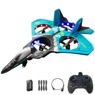 Imagem de Avião Drone de Controle Remoto Combat Aircraft com 4 Motores Alta Performance Estabilidade Diversão Brinquedo 2.4ghz (AZUL)