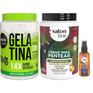 Imagem de Kit Salon Line Gelatina 1kg + Creme De Pentear Azeite De Oliva 1kg + Ó