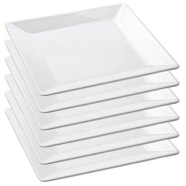 Imagem de Jogo Com 6 Pratos Quadrado de Melamina Premium Branco Para Sobremesa K