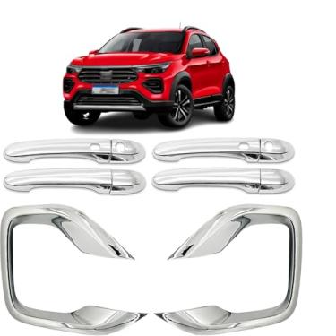 Imagem de Aplique para Maçaneta Externa C/2 Keyless Moldura do Farol de Milha Adaptável para Pulse 2021 2022 2023 2024 Kit Cromado 4 Portas