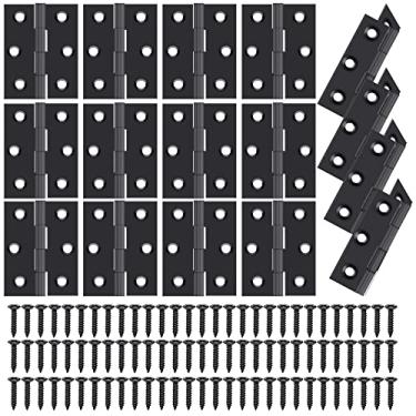 Imagem de Performore Pacote com 16 dobradiças de 4 x 3 cm, dobradiças de aço inoxidável pretas com cantos quadrados de 6 furos com 96 parafusos para uso interno e externo de ferragens