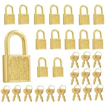 Imagem de Luomorgo 15 cadeados de ouro antigo, cadeados vintage retrô de metal e chave, mini cadeado de diário antigo para baú pequeno, caixa, caderno, bagagem