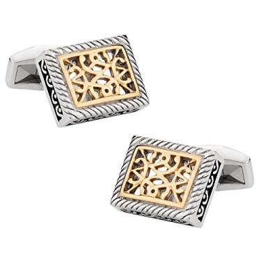 Imagem de Abotoaduras de aço inoxidável em dois tons com caixa de apresentação Cuff-Daddy