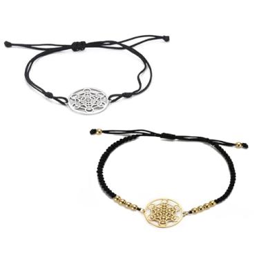 Imagem de UNIFT Pulseira Metatron's Cube para mulheres e homens, geometria de aço inoxidável, estilo vazado, pingente de círculo de anjo estrela de Davi, pingente de corda dupla, amuleto, joias, presentes, One