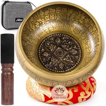 Imagem de AKLOT Tigela de canto tibetana de 12,7 cm feita à mão no Nepal com mallet de almofada para cura, meditação, ioga